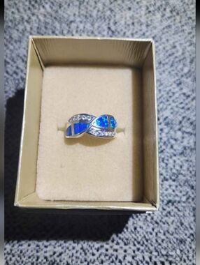 Size 8 Blue Fire Opals And White Saphires Ring
